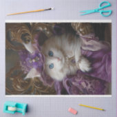 王室のヴィンテージレースホワイトキャットデコップページ 薄葉紙 (クラフト)