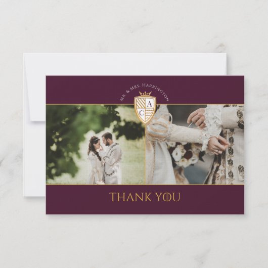 王室の中世ファンタジーシールドフローラの結婚使用 サンキューカード (正面)