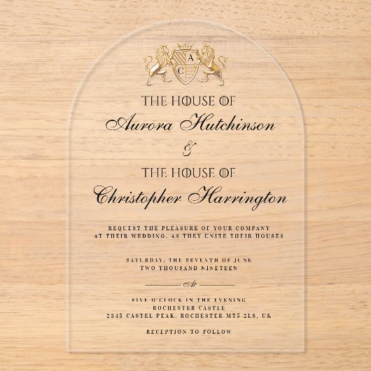 王室の中世ファンタジープラムフローラ結婚ズ アクリル招待状 (正面)