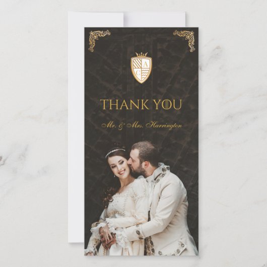 王室の中世ファンタジーライオンエンブレム結婚 サンキューカード (正面)