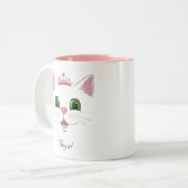 王室の可愛い猫の顔とカリグラフィー ツートーンマグカップ (正面左)