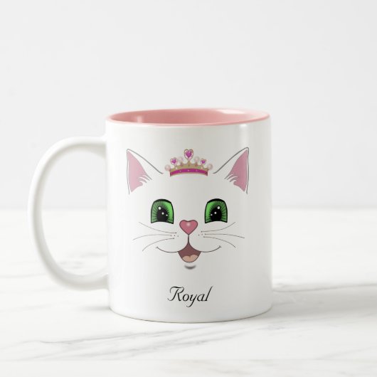 王室の可愛い猫の顔とカリグラフィー ツートーンマグカップ (左)