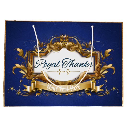 王室の感謝してい|青と金ゴールドとグリッター| ラージペーパーバッグ (裏面)