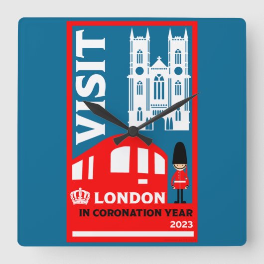 王室の戴冠年2023ロンドン スクエア壁時計 (正面)