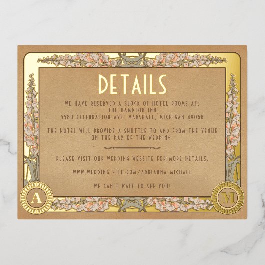 王室の新しいホイ実在ルの結婚詳細カード 箔招待状ポストカード (正面)