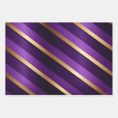 王室の深い紫と金ゴールドストライプの ラッピングペーパーシート (正面)