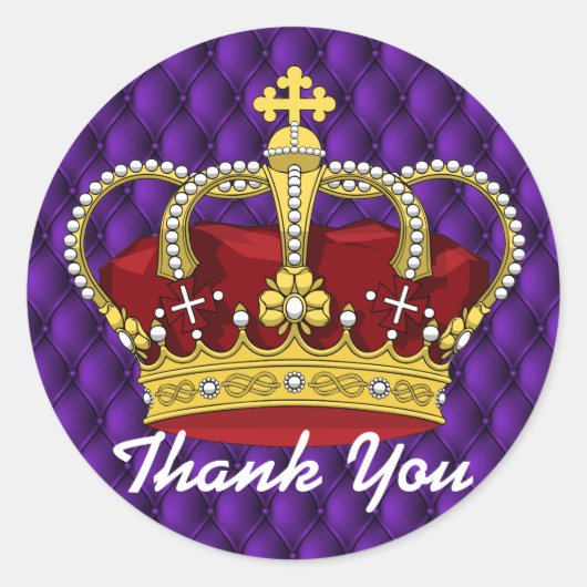 王室の王冠と紫王室のピンタックベビーシャワー ラウンドシール (正面)