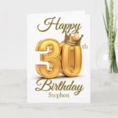 王室の王冠と黄金のアクセント30歳の誕生日 カード (正面)