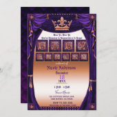 王室の王冠パープル&金ゴールドストーリーブックベビーシャワー 招待状 (正面/裏面)