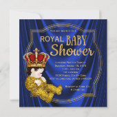 王室の王子赤ちゃんシャワーブルー金ゴールド 招待状 (裏面)