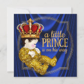 王室の王子赤ちゃんシャワーブルー金ゴールド 招待状 (正面)