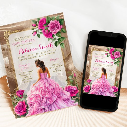 王室の社交ダンスピンク暗い赤紫色フローラキンセアニラ 招待状