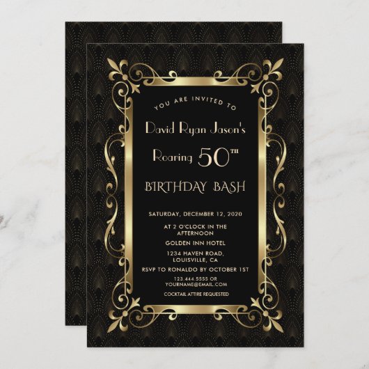 王室の素晴らしギャツビー50th誕生日Bash 招待状 (正面/裏面)