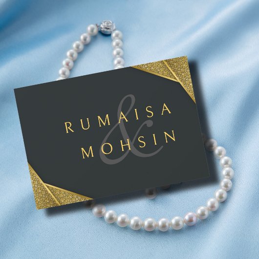 王室の素朴エレガント金ゴールドとイスラム結婚教徒 出欠カード