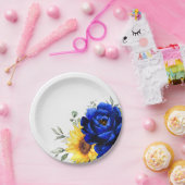 王室の素朴青ひまモダンフローラ結婚ズ ペーパープレート (パーティー)