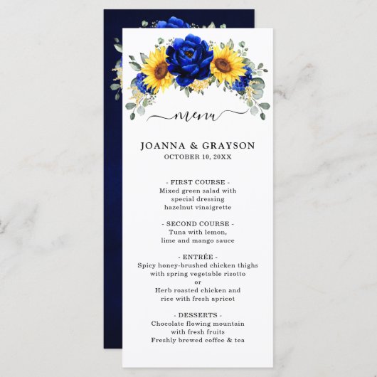 王室の素朴青ひまモダンフローラ結婚ズ メニュー (正面/裏面)