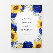 王室の素朴青ひまモダンフローラ結婚ズ 三つ折り案内状 (カバー)