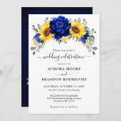 王室の素朴青ひまモダンフローラ結婚ズ 招待状 (正面/裏面)