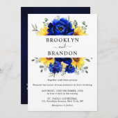 王室の素朴青ひまモダンフローラ結婚ズ 招待状 (正面/裏面)
