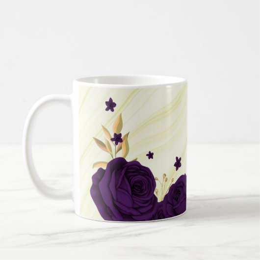 王室の紫の花と金色の葉の大理石 コーヒーマグカップ (左)