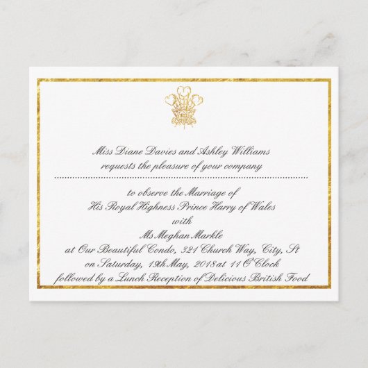 王室の結婚のパーティの招待状 |ロンドンUK ポストカード (正面)