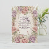 王室の結婚ビクトリアンのお洒落フローラオーナメント 招待状 (スタンド正面)