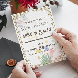 王室の結婚式招待状・花・緑 招待状