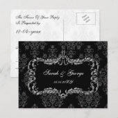 王室の華やかな黒とグレーのダマスクrsvp インビテーションポストカード (正面/裏面)