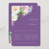 王室の薄紫ガーデンフローラ結婚式招待状 案内状 (正面/裏面)
