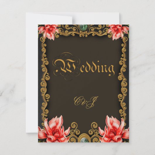 王室の金と赤の花模様 サンキューカード (裏面)