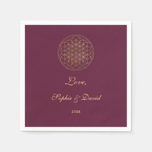 王室の金ゴールドの花の命の神聖な幾何学結婚の スタンダードカクテルナプキン (正面)