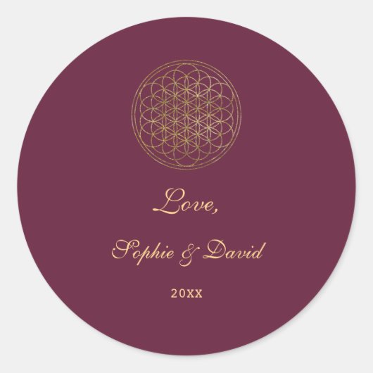 王室の金ゴールドの花の命の神聖な幾何学結婚の ラウンドシール (正面)