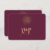 王室の金ゴールドの花の命の神聖な幾何学結婚の 出欠カード (正面/裏面)