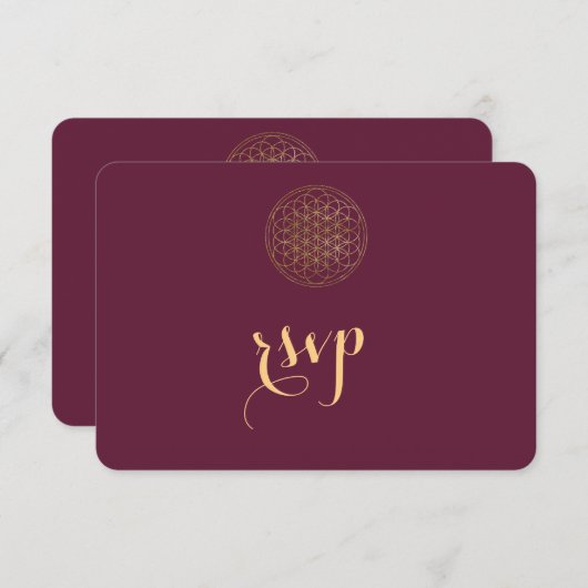 王室の金ゴールドの花の命の神聖な幾何学結婚の 出欠カード (正面/裏面)