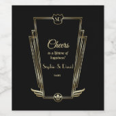 王室の金ゴールドアールデコモノグラム結婚ブラック ワインラベル (シングルラベル)