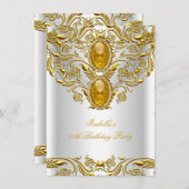 王室の金ゴールドオン白エリテエレガントィー誕生日パーティー 招待状 (正面/裏面)