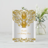 王室の金ゴールドオン白エリテエレガントィー誕生日パーティー 招待状 (スタンド正面)