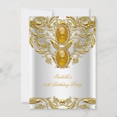 王室の金ゴールドオン白エリテエレガントィー誕生日パーティー 招待状 (正面)