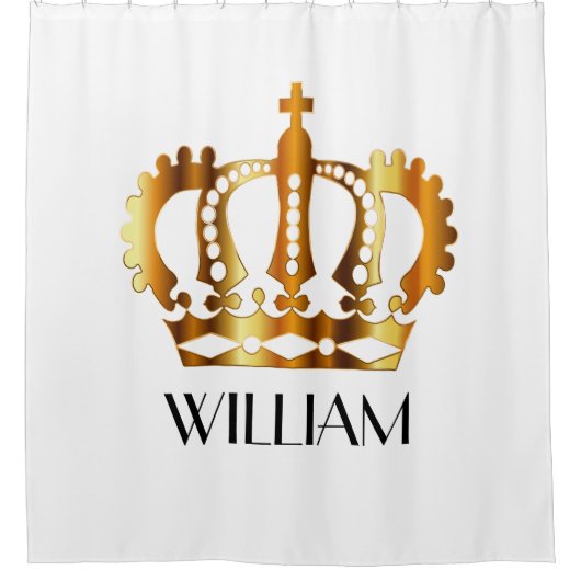 王室の金ゴールドクラウンパーソナライズされた名 シャワーカーテン (正面)