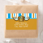 王室の金ゴールドクラウン青パーティーエレガントステッカー ラベル (インサイチュ)