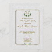 王室の金ゴールドクレストグリーナリーフローラブライダルシャワー 招待状 (正面/裏面)