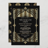 王室の金ゴールドフルーアデリスアールデコ新年パーティー 招待状 (正面/裏面)