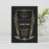 王室の金ゴールドブラックアールデコシニアPROM招待状 招待状 (スタンド正面)