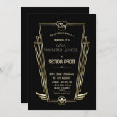 王室の金ゴールドブラックアールデコシニアPROM招待状 招待状 (正面/裏面)