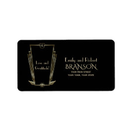 王室の金ゴールドブラックアールデコモノグラ結婚ム ラベル