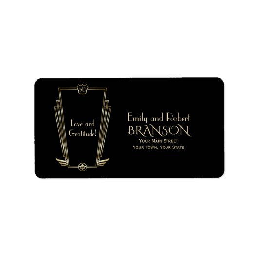 王室の金ゴールドブラックアールデコモノグラ結婚ム ラベル (正面)