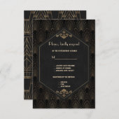 王室の金ゴールドブラック素晴らしギャツビー結婚アールデコ 出欠カード (正面/裏面)