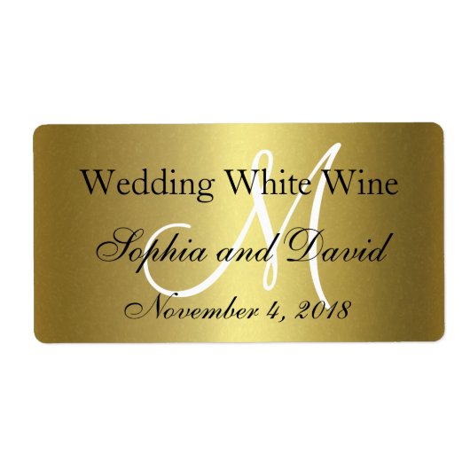 王室の金ゴールドブラック結婚のワインラベルモノグラム ラベル (正面)