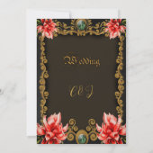 王室の金ゴールド及び赤フローラデザイン 招待状 (裏面)