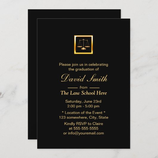 王室の金ゴールド司法級法科卒業 招待状 (正面/裏面)